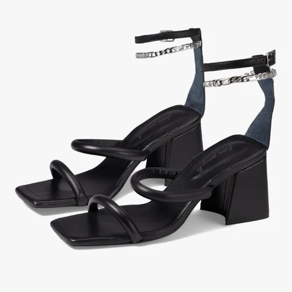 Free People Black Heeled Sandals with Chain Detail. Sz 38 - Picture 10 of 11